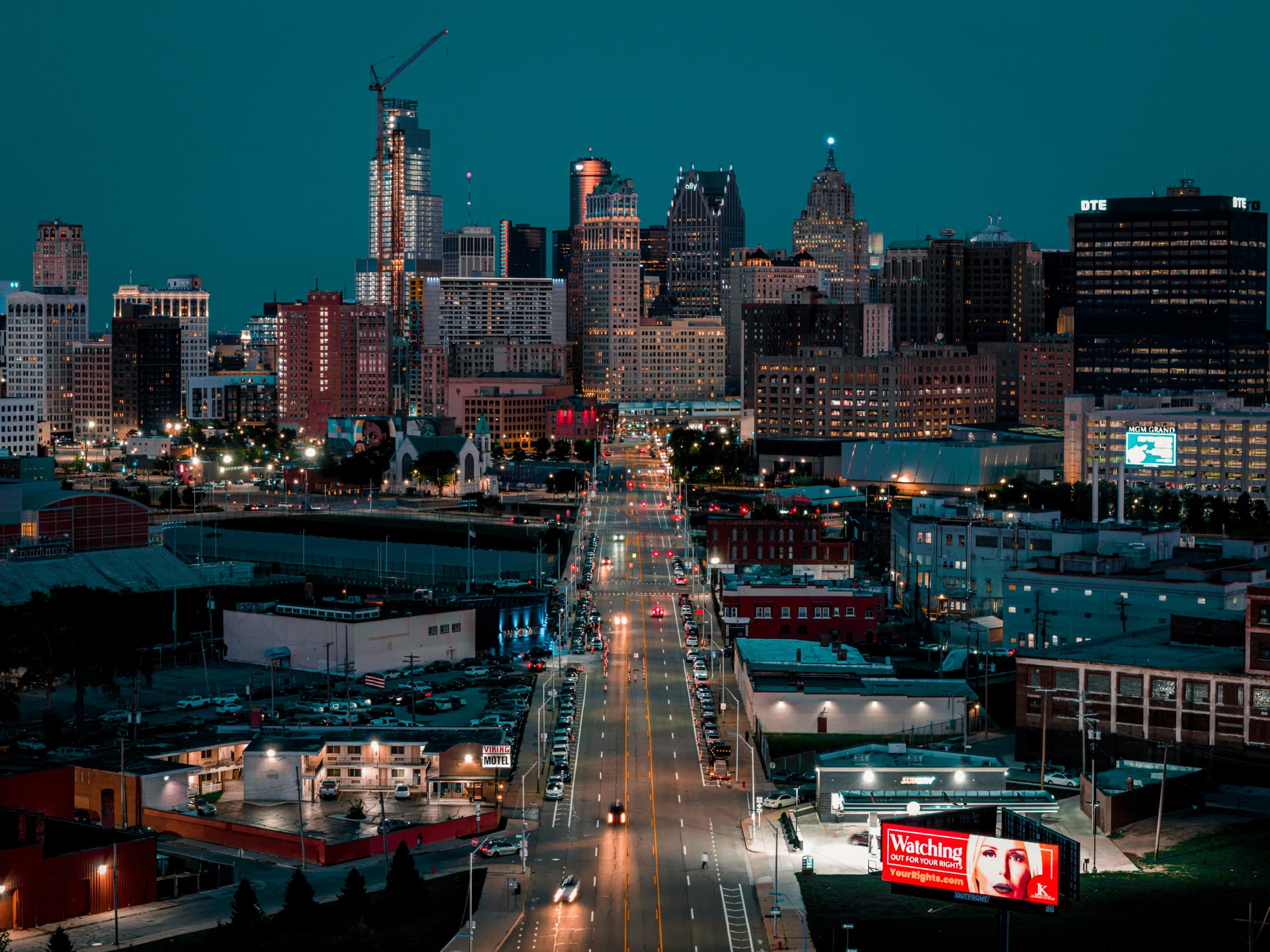Detroit skyline at dusk
